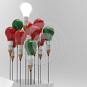 Pencil light bulb 3d as think outside of the box photo