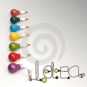 Pencil lightbulb 3d and design word idea