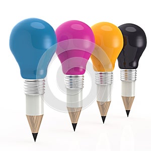 Pencil lightbulb head in cmyk color as creative concept