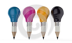 Pencil lightbulb head in cmyk color as creative concept