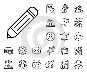 Pencil line icon. Edit sign. Salaryman, gender equality and alert bell. Vector