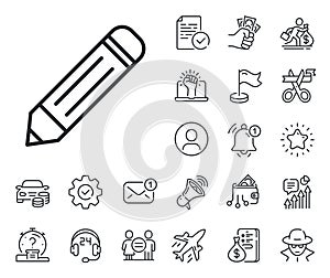 Pencil line icon. Edit sign. Salaryman, gender equality and alert bell. Vector photo