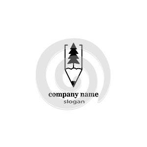 Pencil logo illustration of a black tree vector design