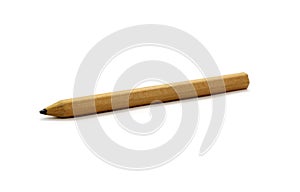 Pencil made of wood with graphite lies isolated on white background.