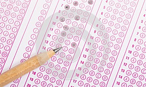 Pencil on the multiple choice test form photo