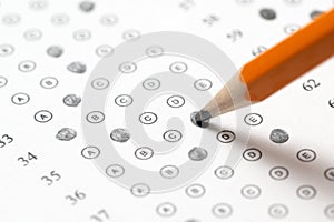 Pencil and multiple choice test sheet