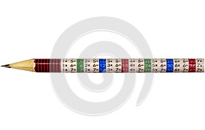 Pencil with multiplication table, isolated on white background