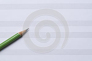 Pencil on music sheet paper, music concept
