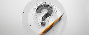 Pencil next to a sketched question mark on white background