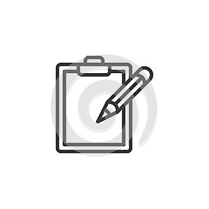 Pencil and paper clipboard line icon