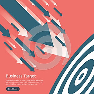 Pencil pointing to dartboard center goal. strategy achievement and success flat design. Archery dart target and arrow. Business