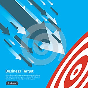 Pencil pointing to dartboard center goal. strategy achievement and success flat design. Archery dart target and arrow. Business