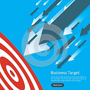 Pencil pointing to dartboard center goal. strategy achievement and success flat design. Archery dart target and arrow. Business