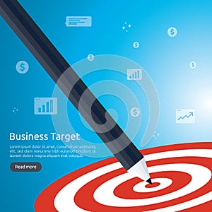 Pencil pointing to dartboard center goal. strategy achievement and success flat design. Archery dart target and arrow. Business