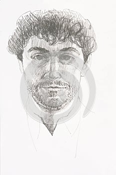 Pencil portrait of a man, hand drawn sketch of abstract meditarranean person photo