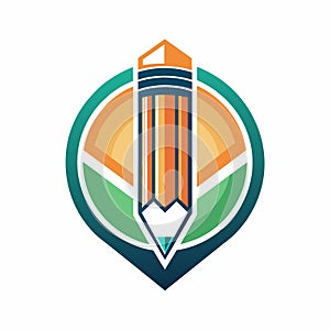 A pencil positioned at the center of a circle, A stylized pencil icon as a minimalist school emblem, minimalist simple modern