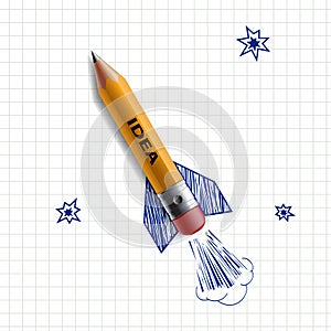 Pencil rocket. Stock illustration.
