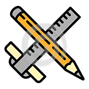 Pencil ruler architect icon, outline style