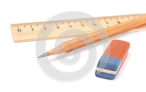 Pencil, ruler and eraser