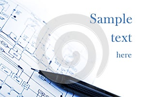 Pencil on a schematic diagram background photo