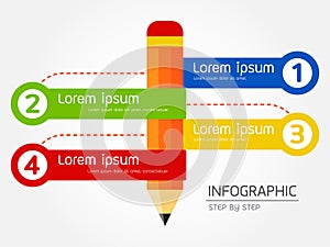 Pencil shape elements with steps,options,milestone,processes or workflow.Business data visualization.