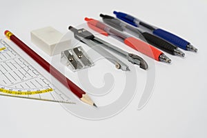 Pencil sharpener eraser lead pencil set square colored pens and