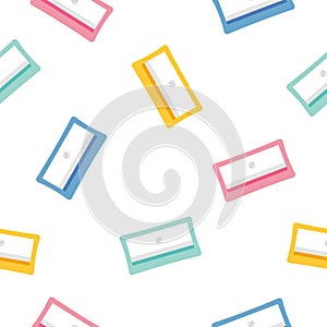 Pencil Sharpener Icon Isolated Seamless Pattern On White Background. Flat style