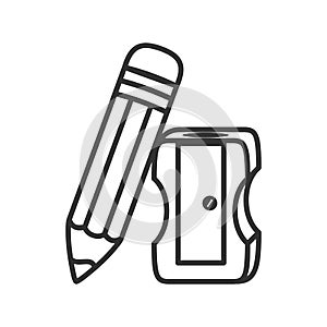 Pencil and Sharpener Outline Icon on White