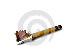 Pencil sharpener pencil sharpening on white background. back to school concept