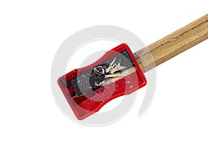 Pencil with sharpener on a white background, isolated