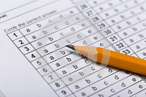 A pencil sitting on a test bubble sheet