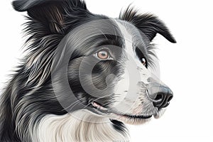 Pencil sketch of a beautiful Border Collie dog, head portrait