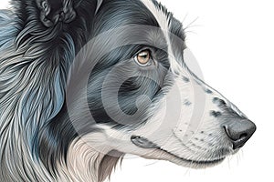 Pencil sketch of a beautiful Border Collie dog, head portrait