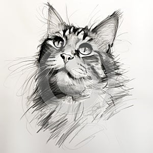 Charcoal Sketch Of A Happy Cat Portrait With Steve Henderson\'s Style photo