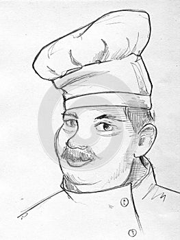Pencil sketch of a cook photo