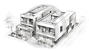 Pencil sketch of project for modern houses. Generative Ai