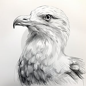 Black Seagull Portrait: Detailed Pencil Sketch In Zbrush Style photo