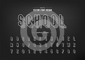 Pencil sketch shadow round font and alphabet vector, Chalk letter typeface and number design