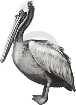 Pencil sketches of a cute pelican bird.