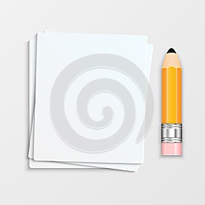 Pencil and a stack of paper sheets