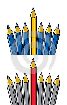 Pencil standing out from others, vector