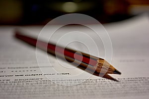 pencil on a text document