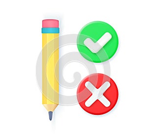 pencil with tick and cross icon.