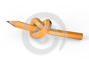 Pencil tied in a knot on a white background