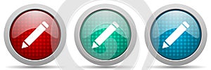 Pencil vector icon set, glossy web buttons collection