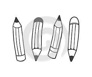 Pencil wooden set with hand drawn sketch and outline style