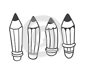 Pencil wooden set with hand drawn sketch and outline style