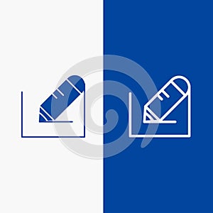 Pencil, Write, Text, School Line and Glyph Solid icon Blue banner Line and Glyph Solid icon Blue banner