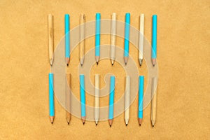 Pencils aligned in flat lay, top view