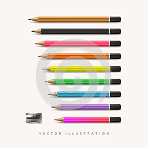 Pencils collection in Realistic style with sharpener